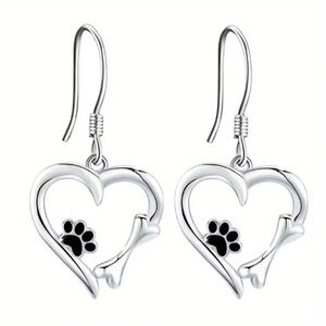 Dog Footprint Heart Drop Earring